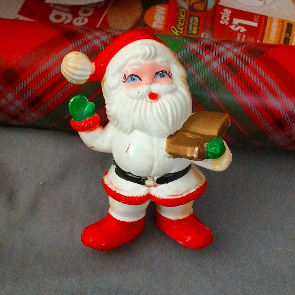 Vintage Plastic Blow Mold Santa 4.5 Inch Ornament 60s